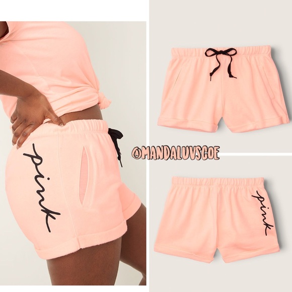 PINK Victoria's Secret Pants - 💗VS PINK PEACH SCRIPT LOGO BOYFRIEND SHORTS
